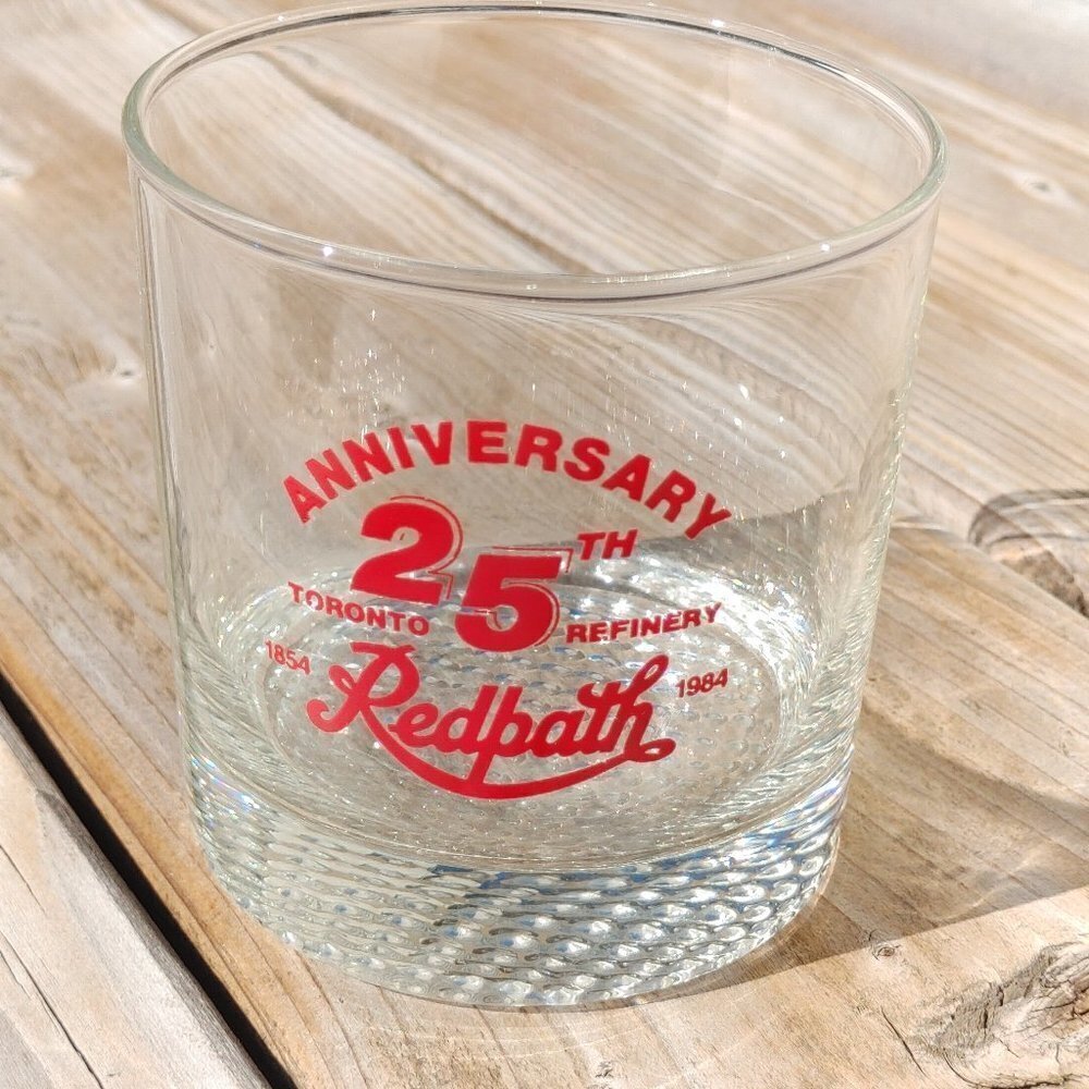 ATTRACTIVE REDPATH SUGAR Rocks Glass 25th Anniversary Red Path